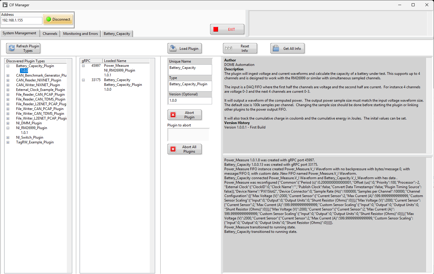 CIF configuration interface showing plugin composition
